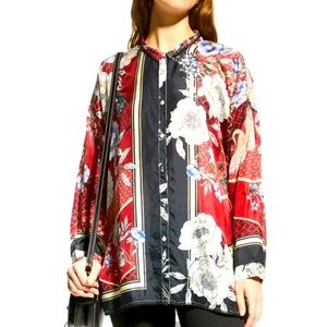 Johnny Was Crane Mallory Button Down Silk Blouse Size Large EUC